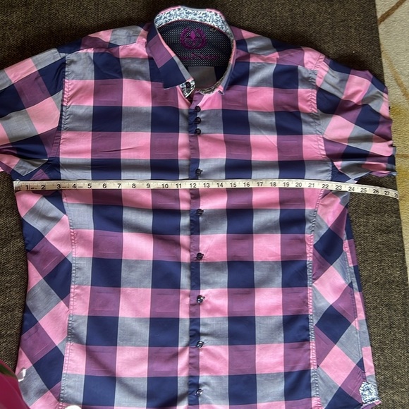 Au Noir Colourful Plaid Men’s Button Down Shirt Purple Punk Navy sz 6 (2XL) - Picture 11 of 14